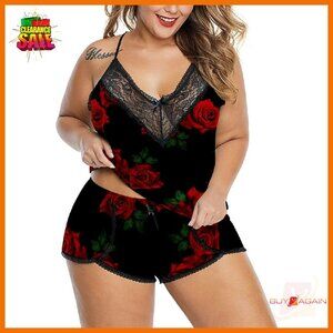 Plus Size Lace Cami Shorts Set Sleepwear Pajamas Nightwear